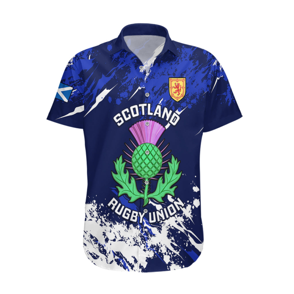 Custom Scotland Rugby Hawaiian Shirt World Cup 2023 Go Scottish Thistle Grunge Style - Vibe Hoodie Shop