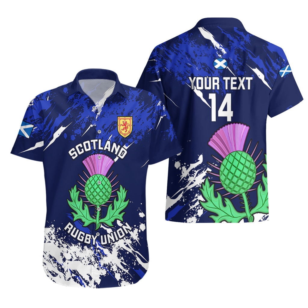 Custom Scotland Rugby Hawaiian Shirt World Cup 2023 Go Scottish Thistle Grunge Style - Vibe Hoodie Shop