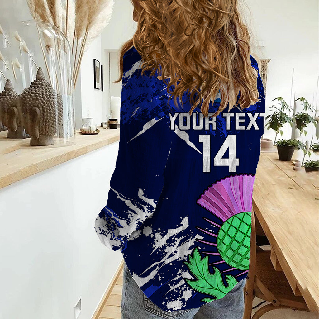Custom Scotland Rugby Women Casual Shirt World Cup 2023 Go Scottish Thistle Grunge Style - Vibe Hoodie Shop