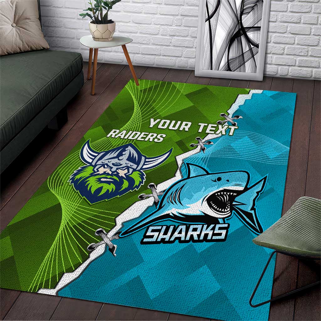 Personalised Sharks And Raiders Rugby Area Rug Sporty Style - Vibe Hoodie Shop