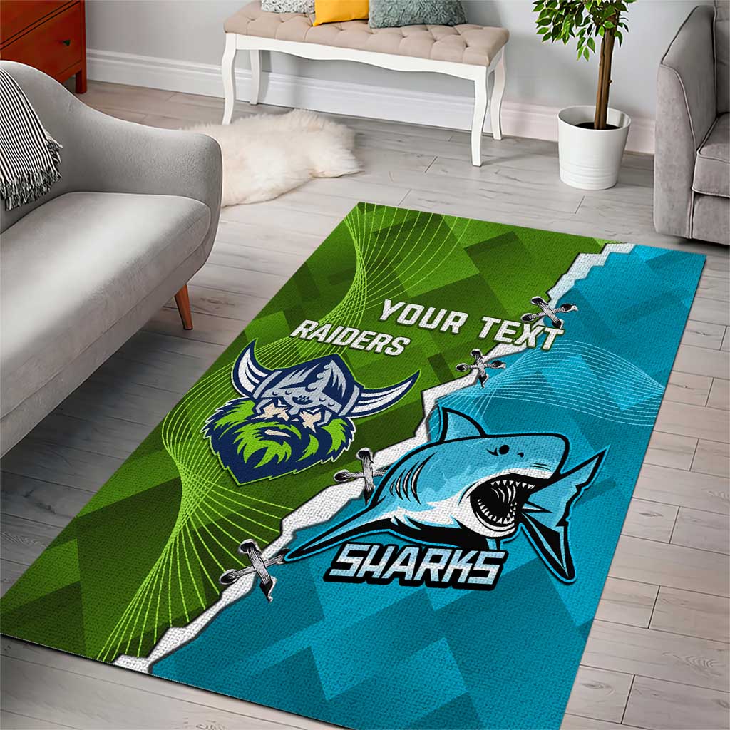 Personalised Sharks And Raiders Rugby Area Rug Sporty Style - Vibe Hoodie Shop