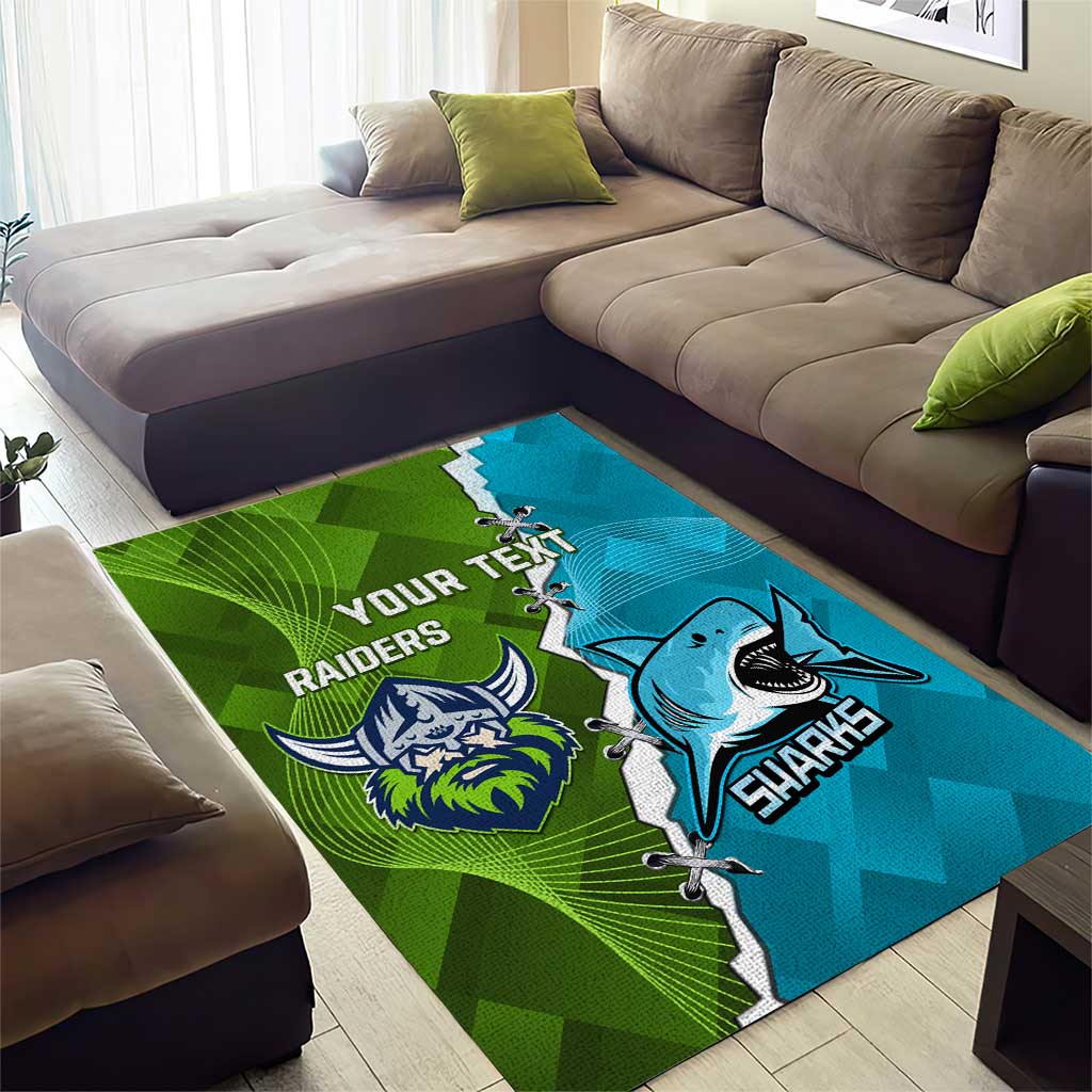 Personalised Sharks And Raiders Rugby Area Rug Sporty Style - Vibe Hoodie Shop