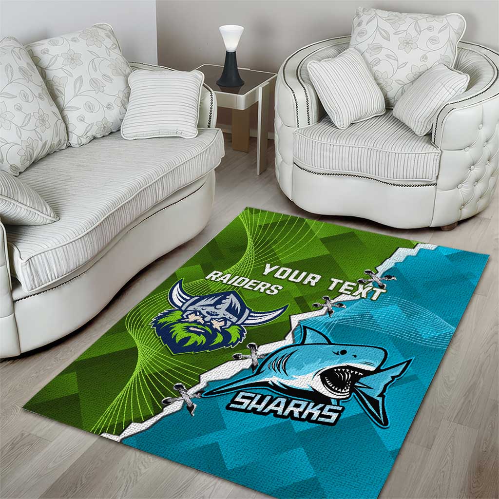 Personalised Sharks And Raiders Rugby Area Rug Sporty Style - Vibe Hoodie Shop