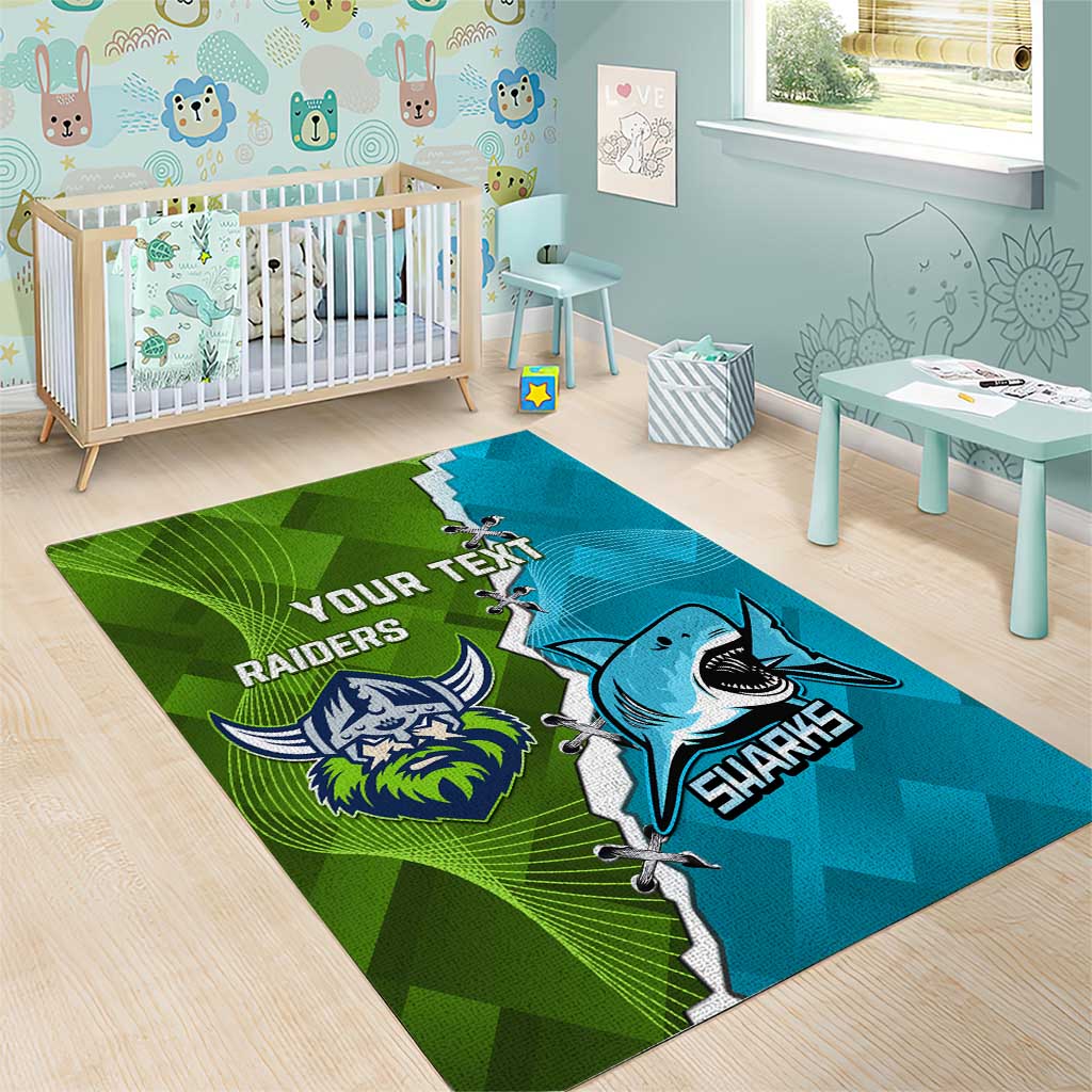 Personalised Sharks And Raiders Rugby Area Rug Sporty Style - Vibe Hoodie Shop