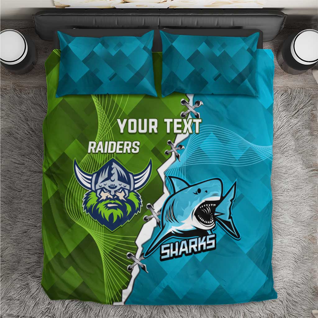 Personalised Sharks And Raiders Rugby Bedding Set Sporty Style - Vibe Hoodie Shop