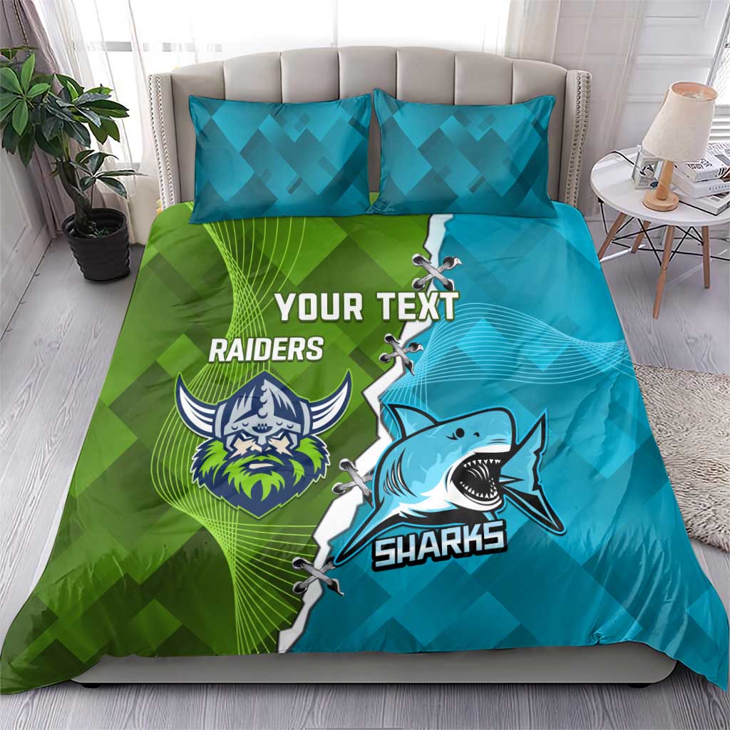 Personalised Sharks And Raiders Rugby Bedding Set Sporty Style - Vibe Hoodie Shop