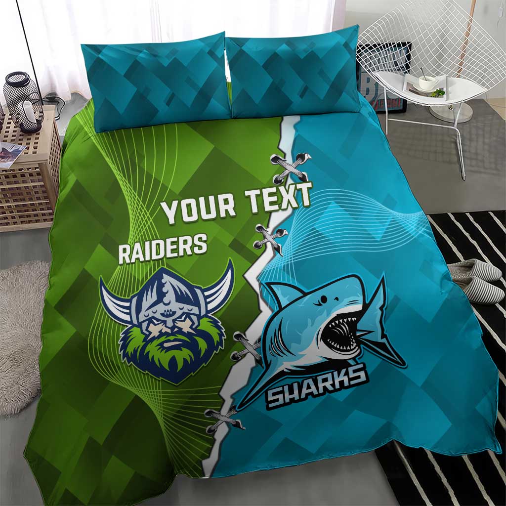 Personalised Sharks And Raiders Rugby Bedding Set Sporty Style - Vibe Hoodie Shop