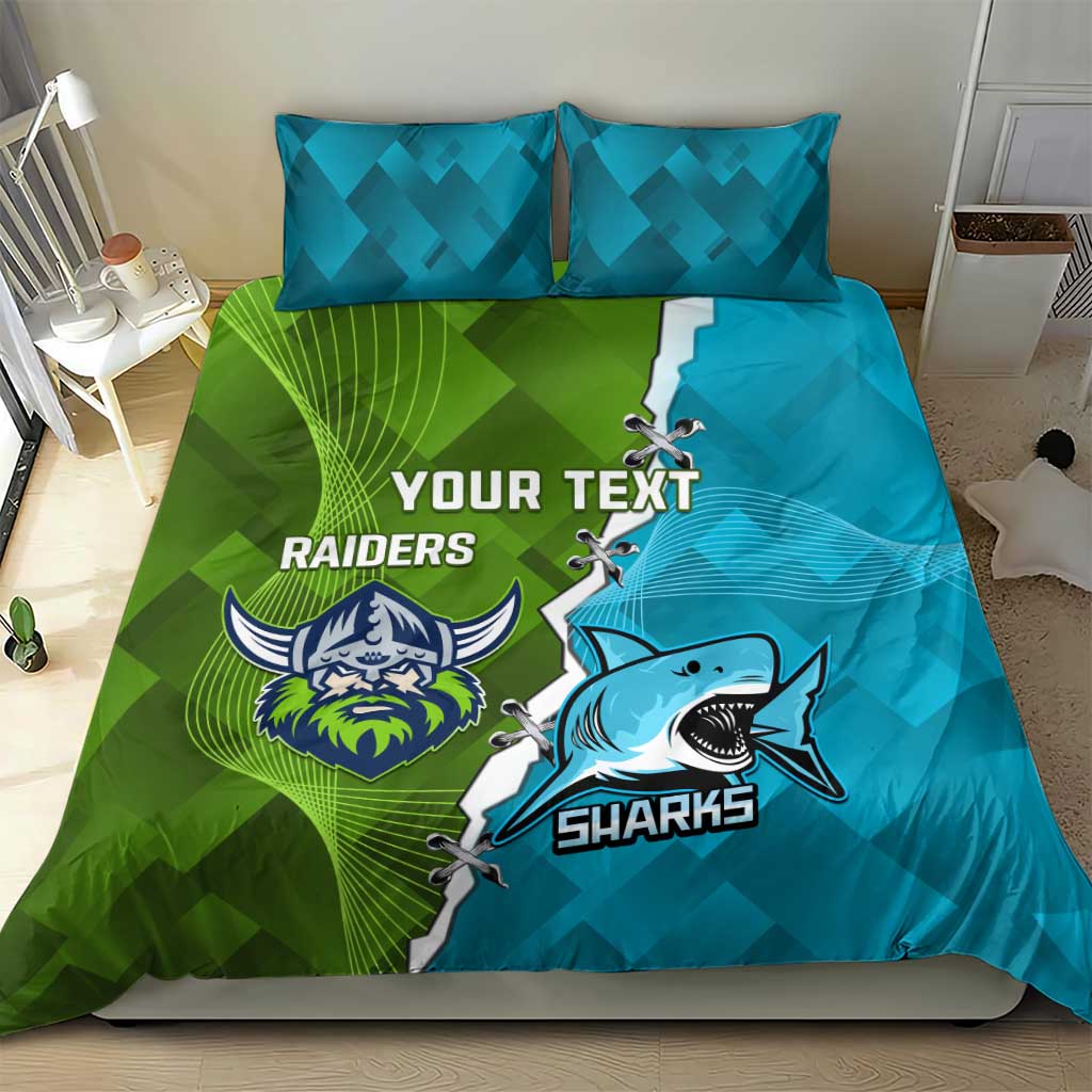 Personalised Sharks And Raiders Rugby Bedding Set Sporty Style - Vibe Hoodie Shop