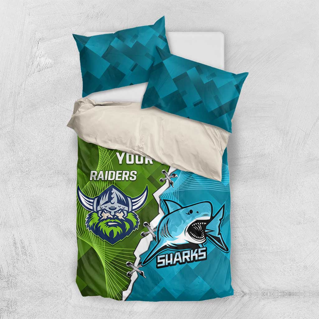 Personalised Sharks And Raiders Rugby Bedding Set Sporty Style - Vibe Hoodie Shop