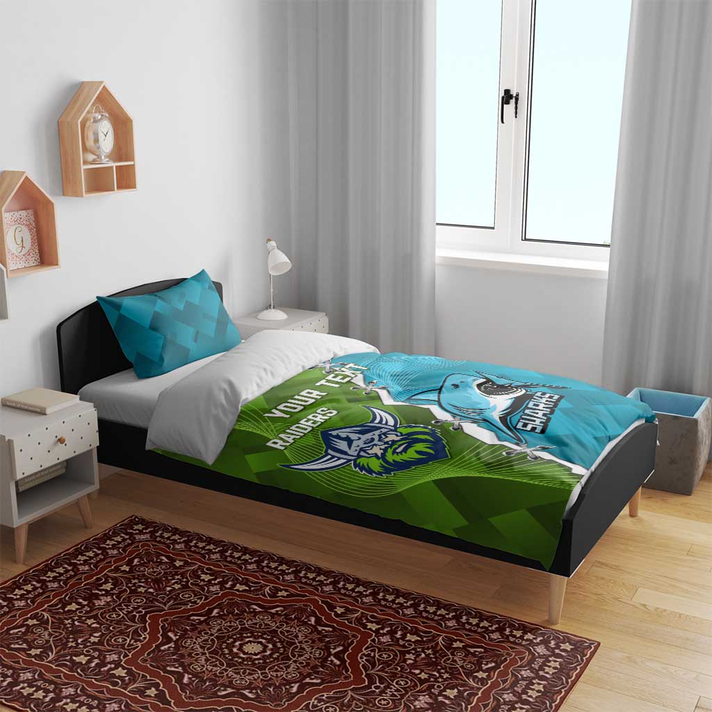 Personalised Sharks And Raiders Rugby Bedding Set Sporty Style - Vibe Hoodie Shop