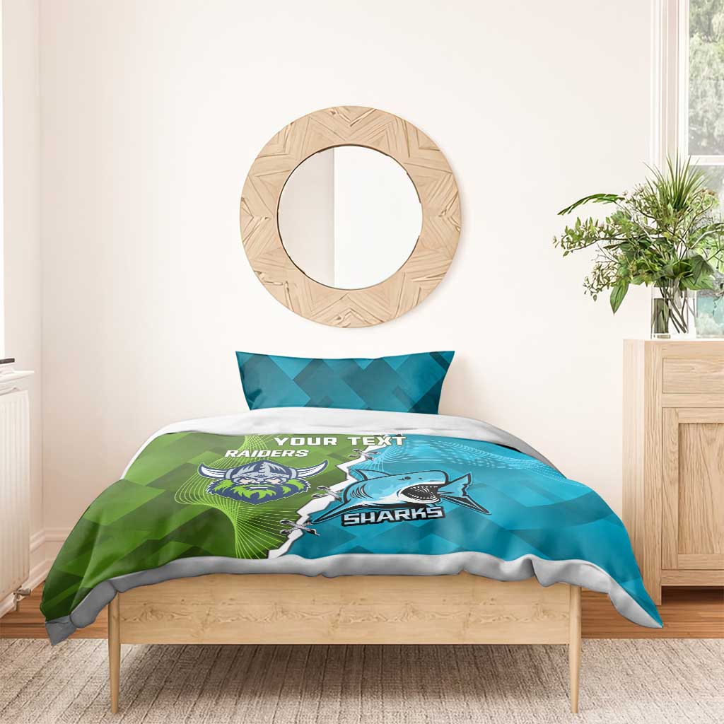 Personalised Sharks And Raiders Rugby Bedding Set Sporty Style - Vibe Hoodie Shop