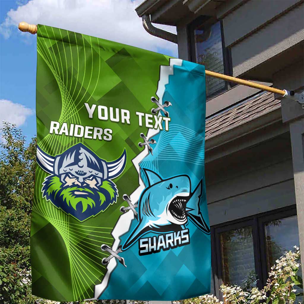 Personalised Sharks And Raiders Rugby Garden Flag Sporty Style - Vibe Hoodie Shop