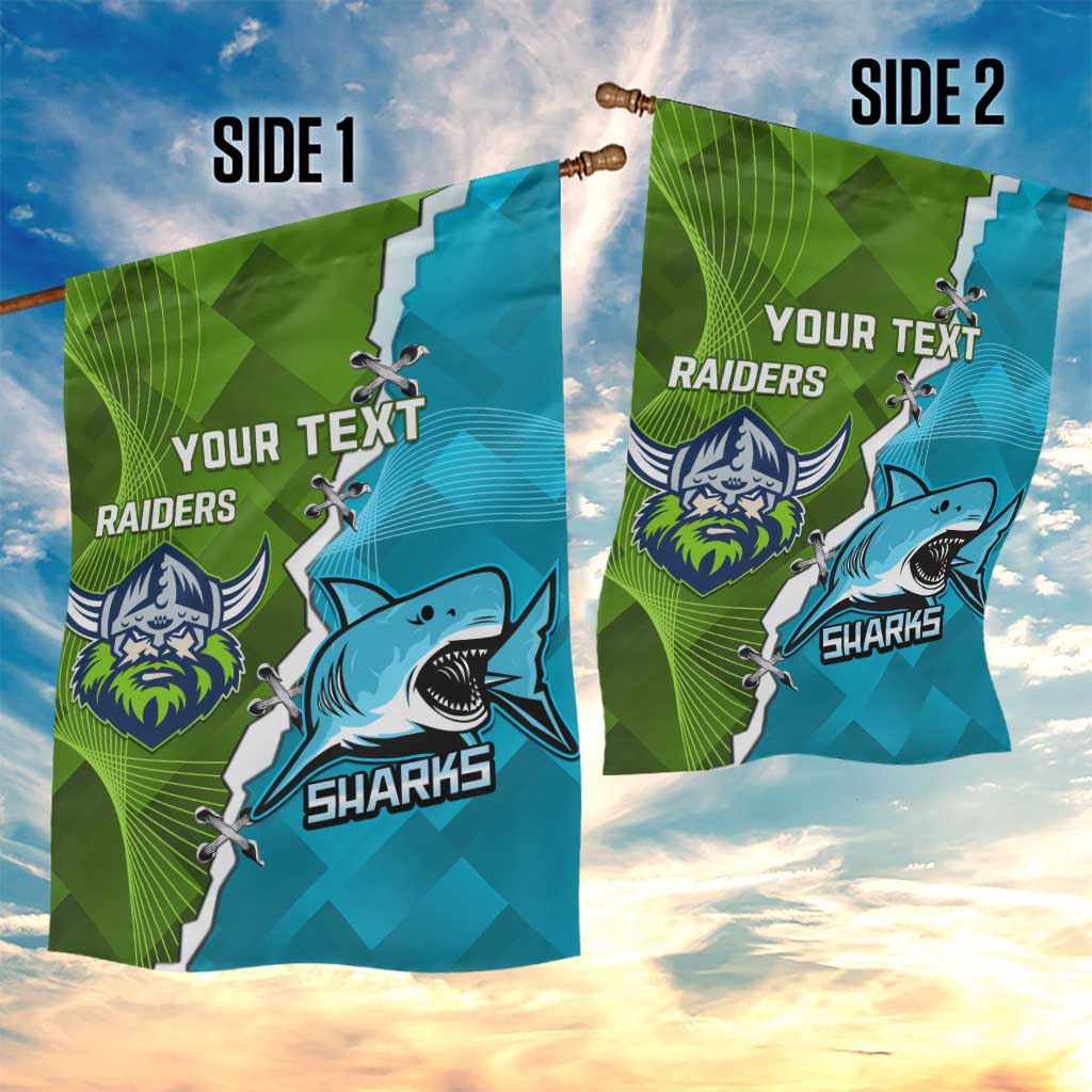 Personalised Sharks And Raiders Rugby Garden Flag Sporty Style - Vibe Hoodie Shop