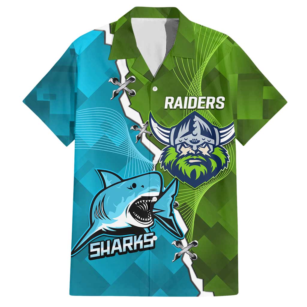 Personalised Sharks And Raiders Rugby Hawaiian Shirt Sporty Style - Vibe Hoodie Shop