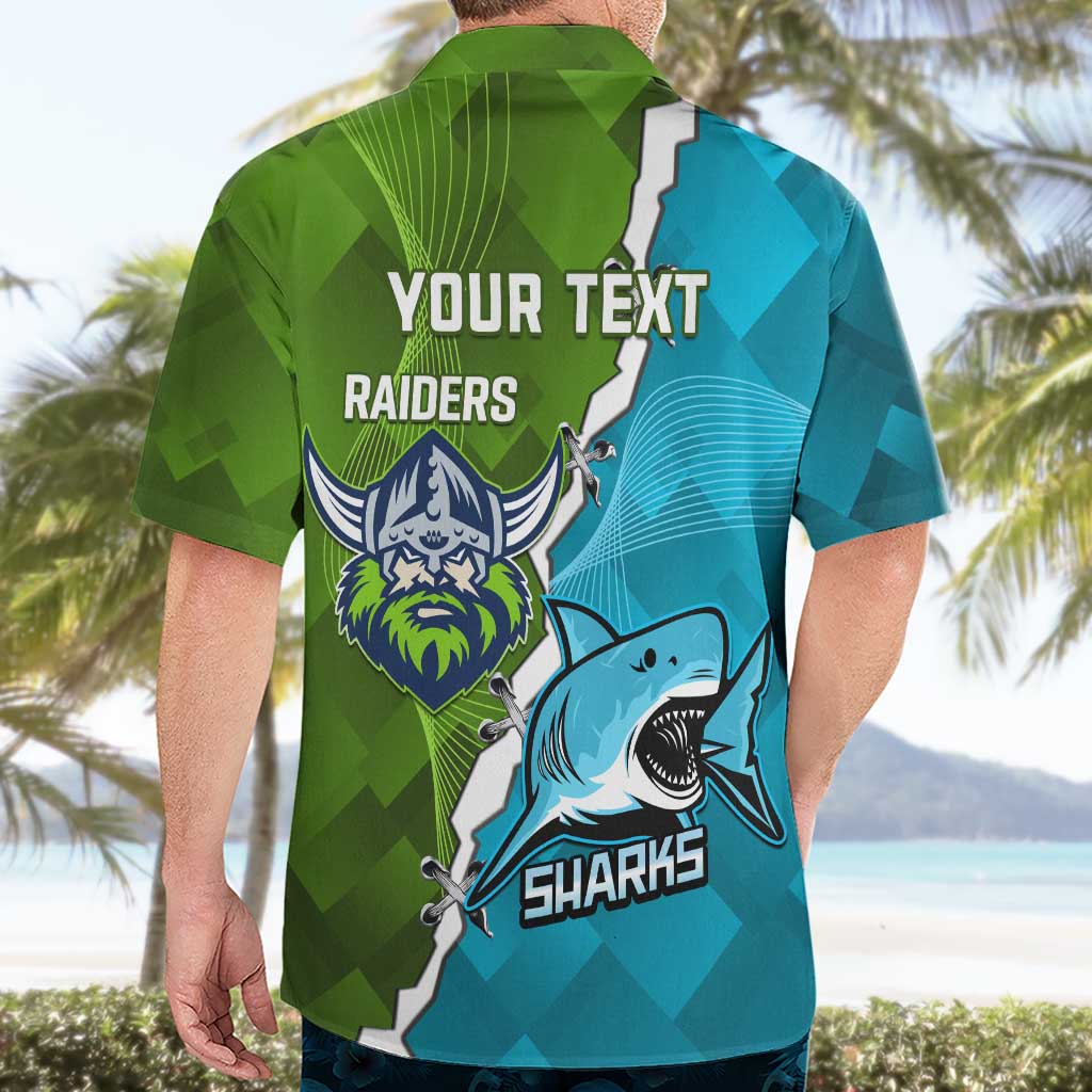 Personalised Sharks And Raiders Rugby Hawaiian Shirt Sporty Style - Vibe Hoodie Shop