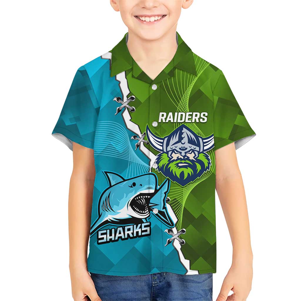 Personalised Sharks And Raiders Rugby Hawaiian Shirt Sporty Style - Vibe Hoodie Shop