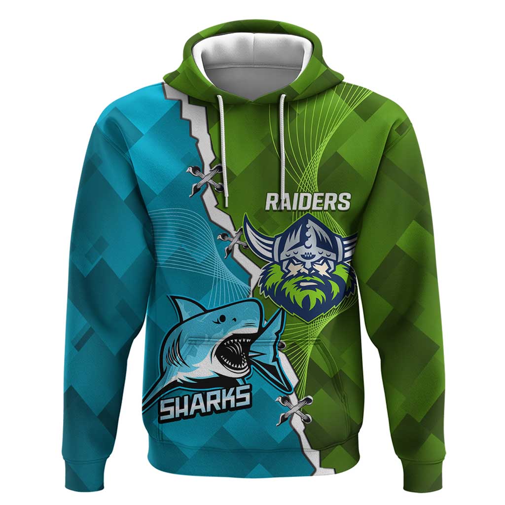 Personalised Sharks And Raiders Rugby Hoodie Sporty Style - Vibe Hoodie Shop