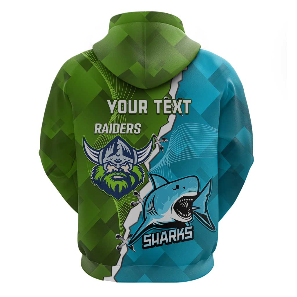 Personalised Sharks And Raiders Rugby Hoodie Sporty Style - Vibe Hoodie Shop