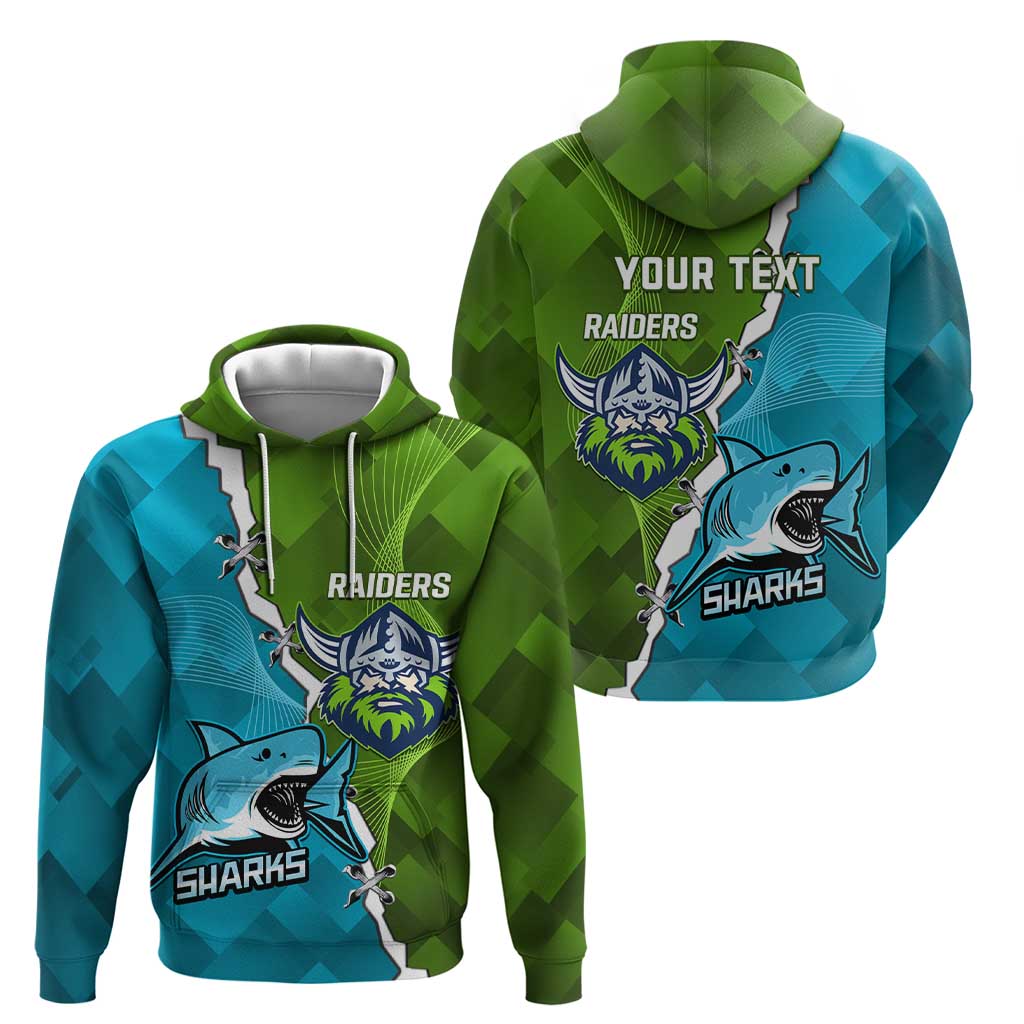 Personalised Sharks And Raiders Rugby Hoodie Sporty Style - Vibe Hoodie Shop