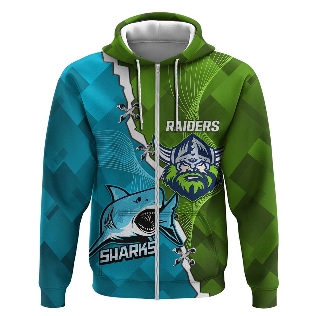 Personalised Sharks And Raiders Rugby Hoodie Sporty Style - Vibe Hoodie Shop