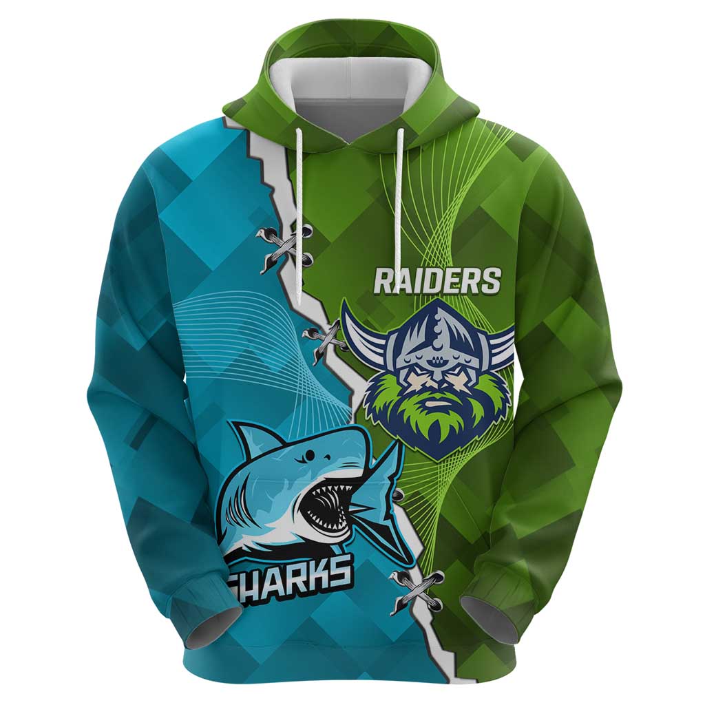 Personalised Sharks And Raiders Rugby Hoodie Sporty Style - Vibe Hoodie Shop