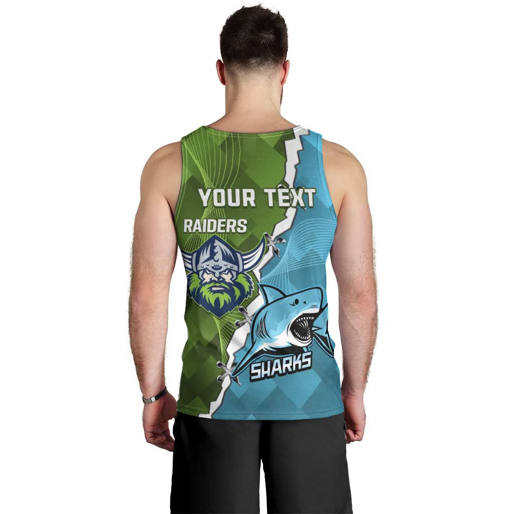 Personalised Sharks And Raiders Rugby Men Tank Top Sporty Style - Vibe Hoodie Shop