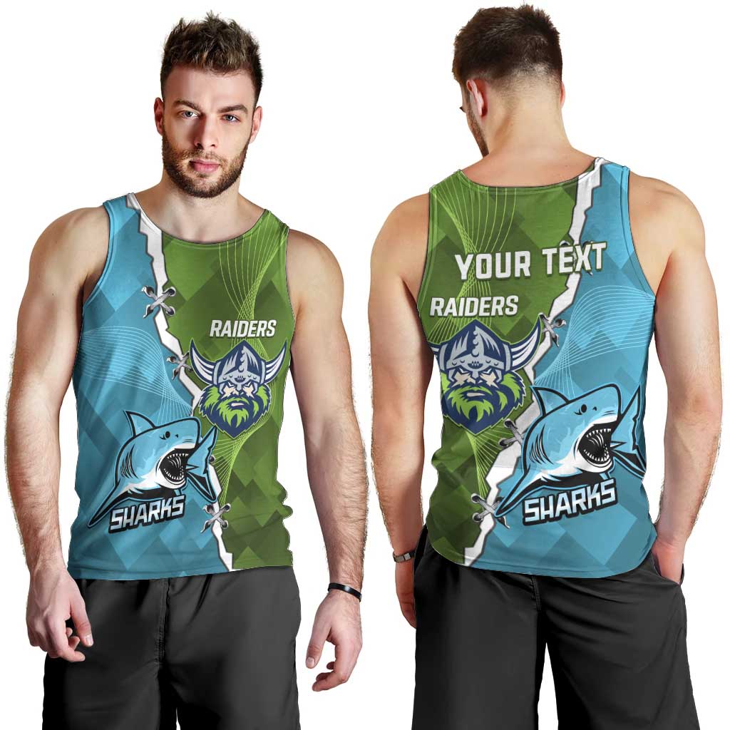 Personalised Sharks And Raiders Rugby Men Tank Top Sporty Style - Vibe Hoodie Shop