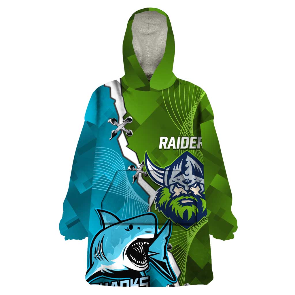 Personalised Sharks And Raiders Rugby Wearable Blanket Hoodie Sporty Style - Vibe Hoodie Shop