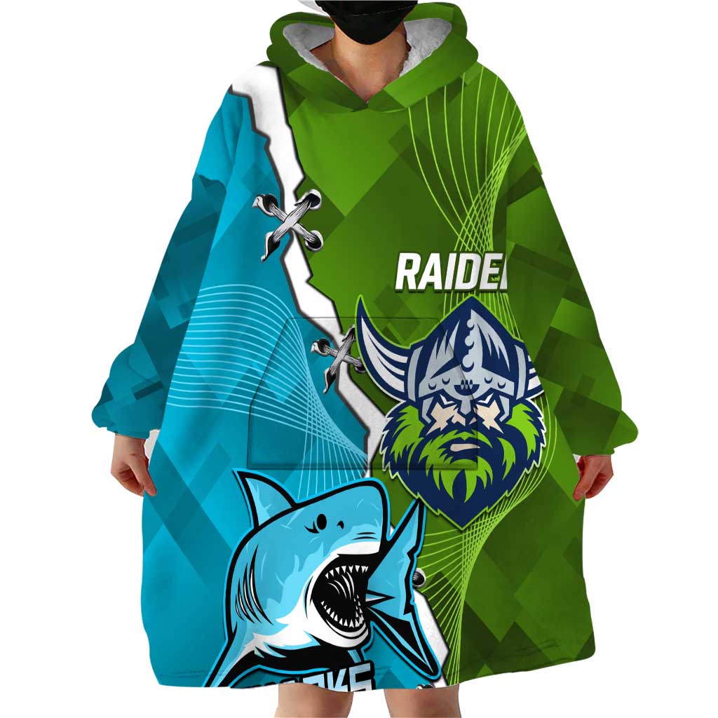 Personalised Sharks And Raiders Rugby Wearable Blanket Hoodie Sporty Style - Vibe Hoodie Shop