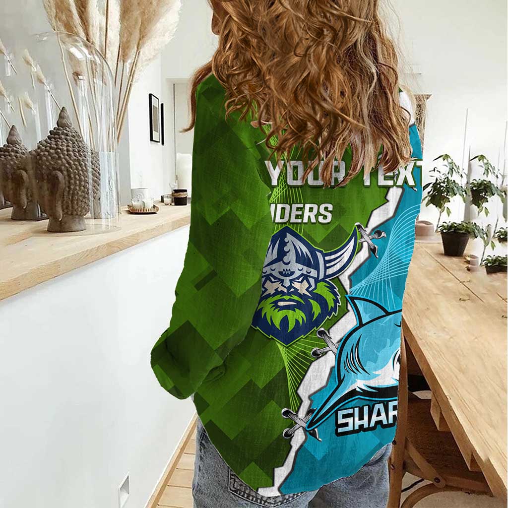 Personalised Sharks And Raiders Rugby Women Casual Shirt Sporty Style - Vibe Hoodie Shop