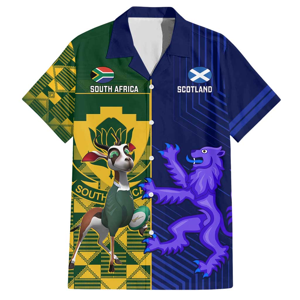 Custom South Africa And Scotland Rugby Hawaiian Shirt Springboks Thistle Together - Vibe Hoodie Shop