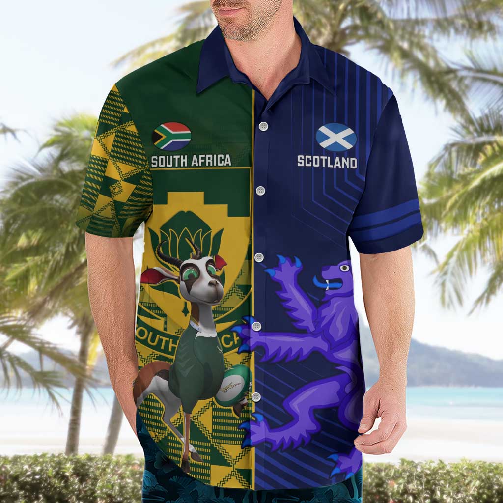 Custom South Africa And Scotland Rugby Hawaiian Shirt Springboks Thistle Together - Vibe Hoodie Shop