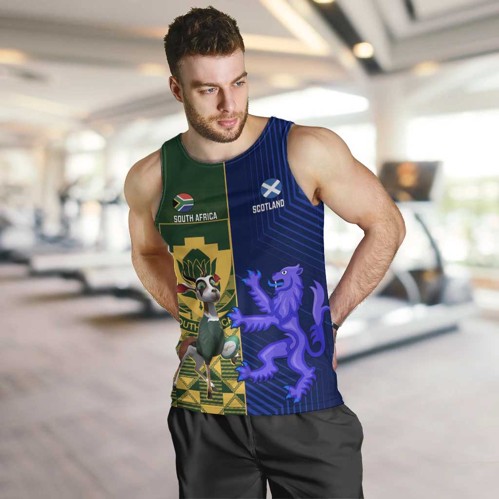 Custom South Africa And Scotland Rugby Men Tank Top Springboks Thistle Together - Vibe Hoodie Shop
