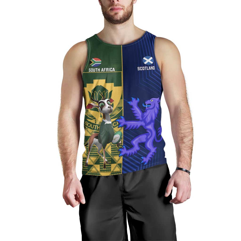 Custom South Africa And Scotland Rugby Men Tank Top Springboks Thistle Together - Vibe Hoodie Shop