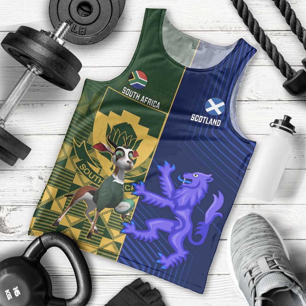 Custom South Africa And Scotland Rugby Men Tank Top Springboks Thistle Together - Vibe Hoodie Shop