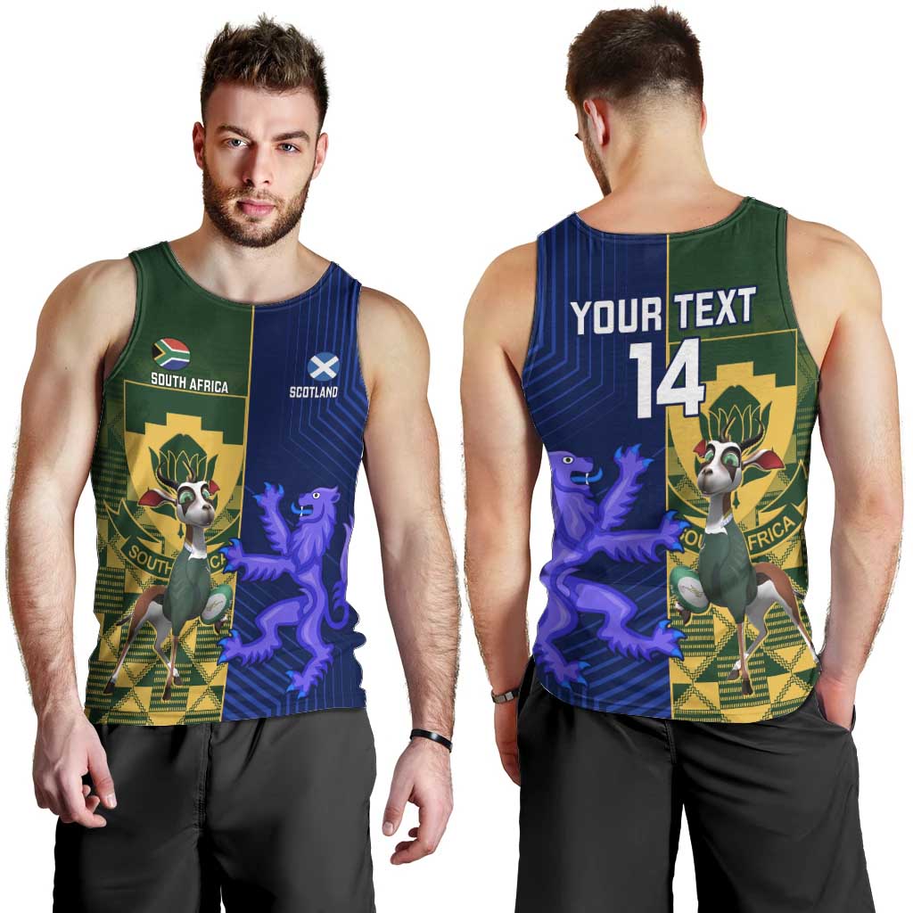 Custom South Africa And Scotland Rugby Men Tank Top Springboks Thistle Together - Vibe Hoodie Shop