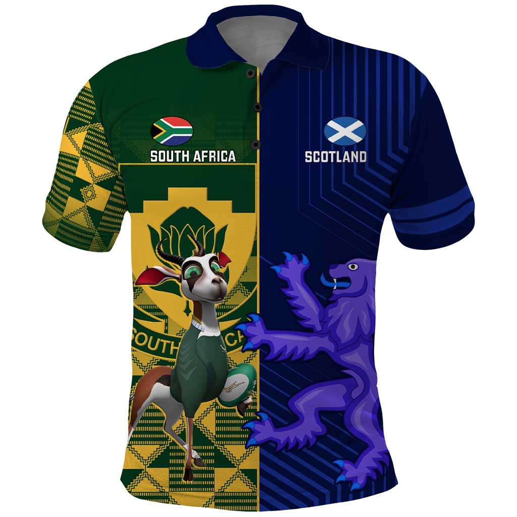 Custom South Africa And Scotland Rugby Polo Shirt Springboks Thistle Together - Vibe Hoodie Shop