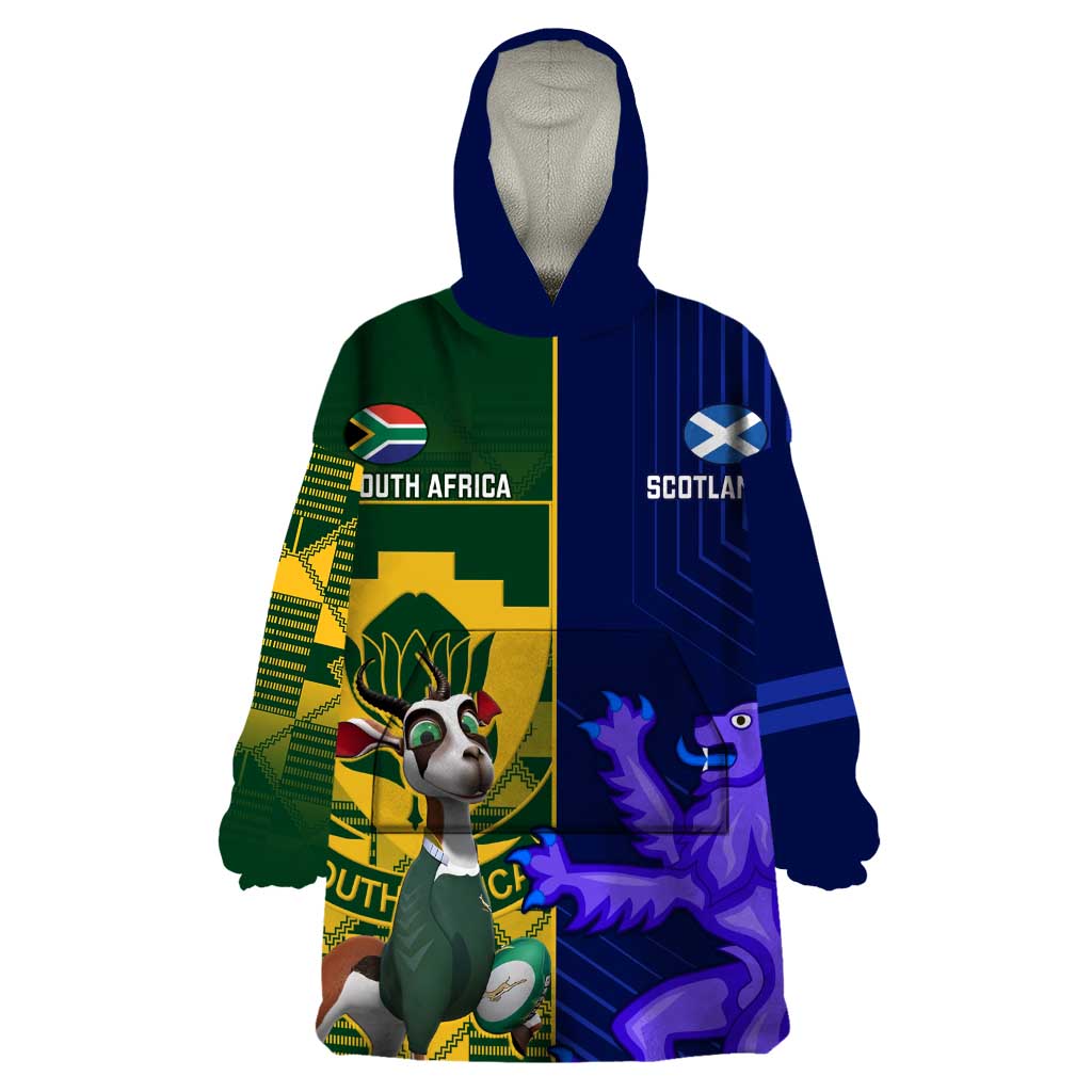 Custom South Africa And Scotland Rugby Wearable Blanket Hoodie Springboks Thistle Together - Vibe Hoodie Shop