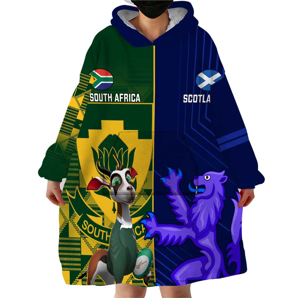 Custom South Africa And Scotland Rugby Wearable Blanket Hoodie Springboks Thistle Together - Vibe Hoodie Shop