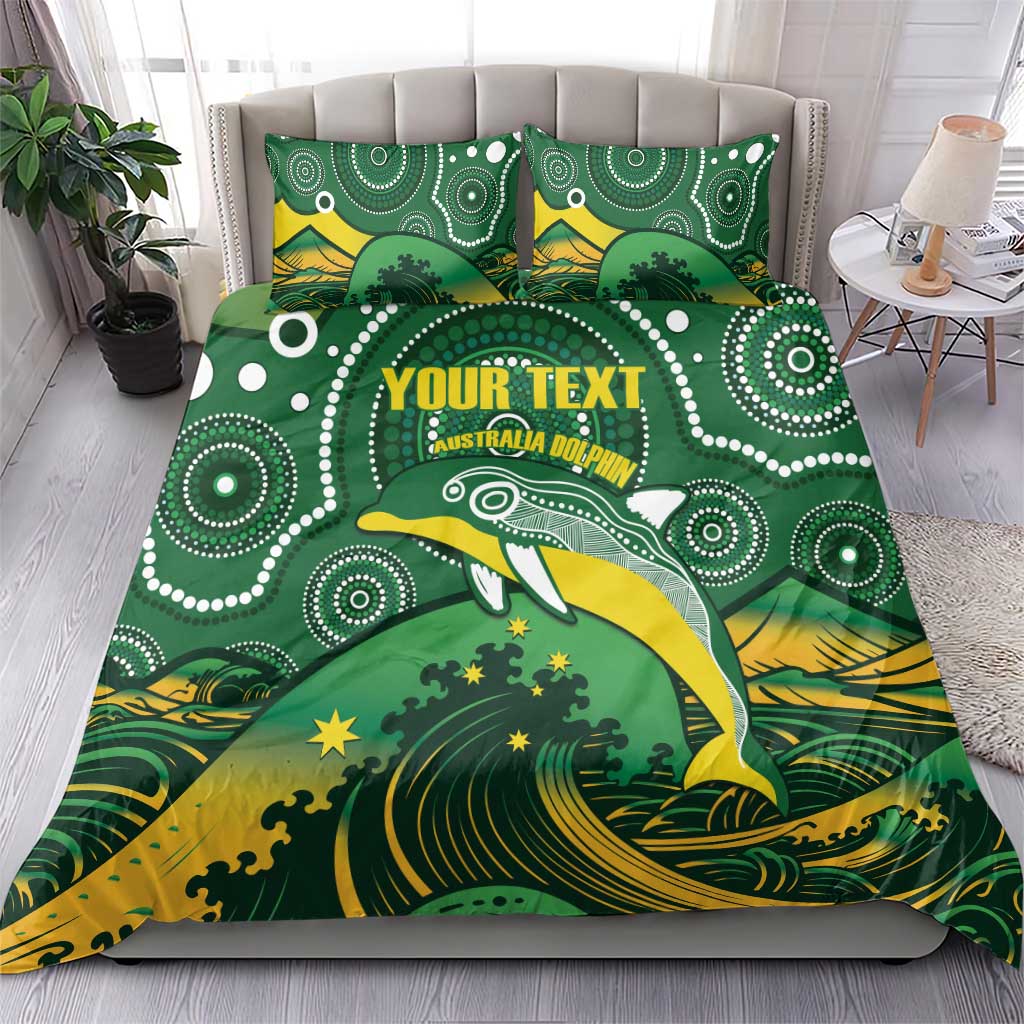 Personalised Australia Swimming Bedding Set Aussie Dolphin Aboriginal National Color - Vibe Hoodie Shop