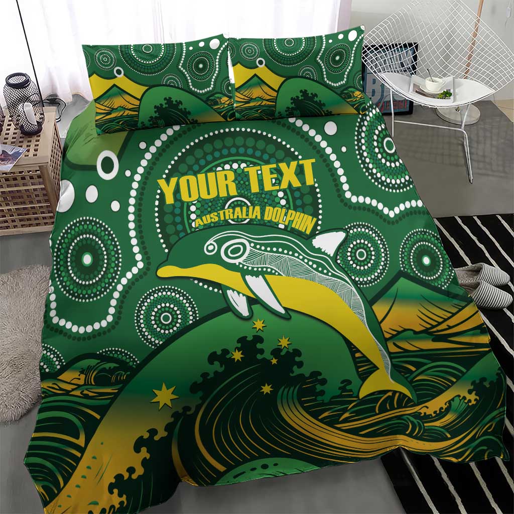 Personalised Australia Swimming Bedding Set Aussie Dolphin Aboriginal National Color - Vibe Hoodie Shop