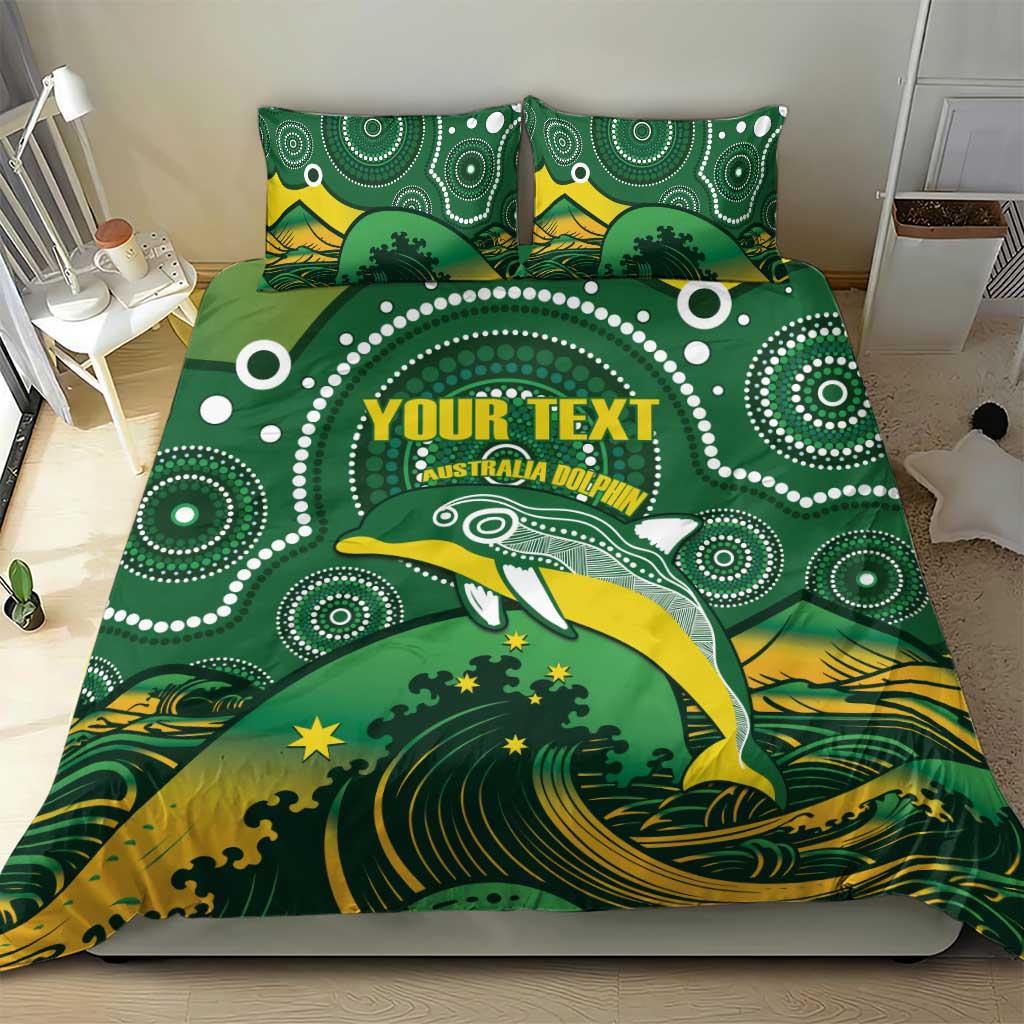 Personalised Australia Swimming Bedding Set Aussie Dolphin Aboriginal National Color - Vibe Hoodie Shop