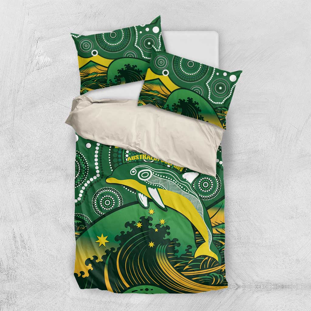 Personalised Australia Swimming Bedding Set Aussie Dolphin Aboriginal National Color - Vibe Hoodie Shop