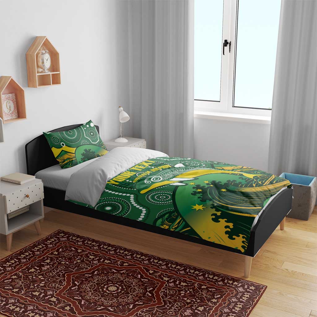 Personalised Australia Swimming Bedding Set Aussie Dolphin Aboriginal National Color - Vibe Hoodie Shop