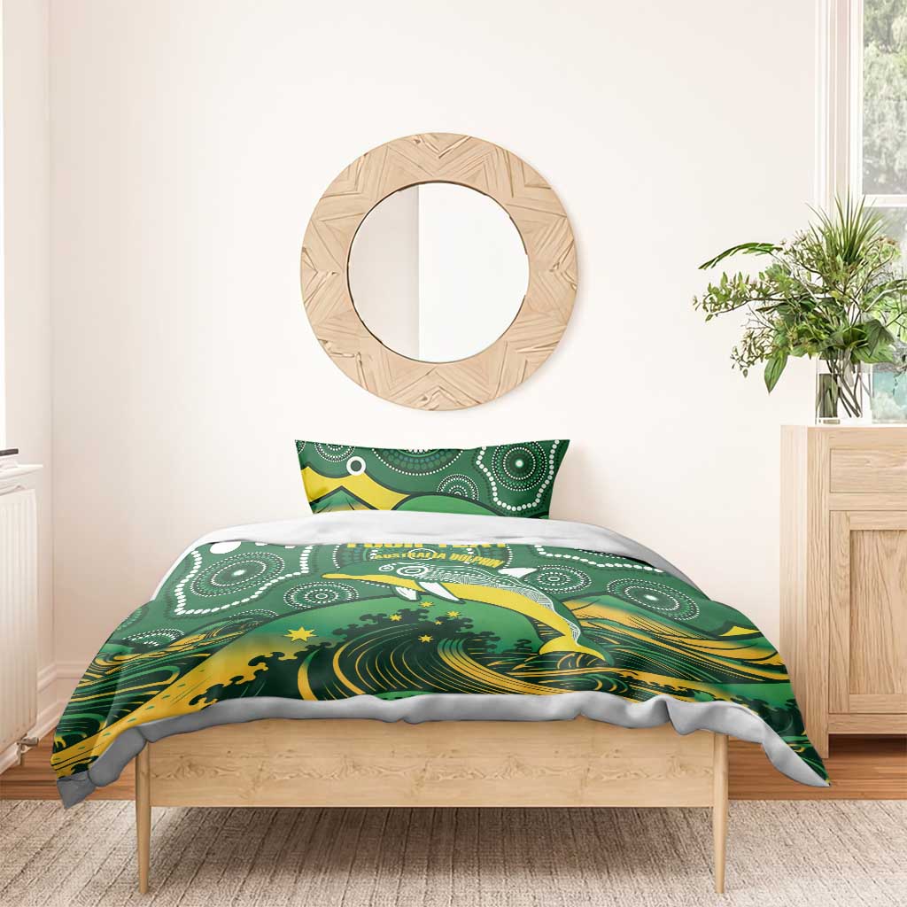 Personalised Australia Swimming Bedding Set Aussie Dolphin Aboriginal National Color - Vibe Hoodie Shop