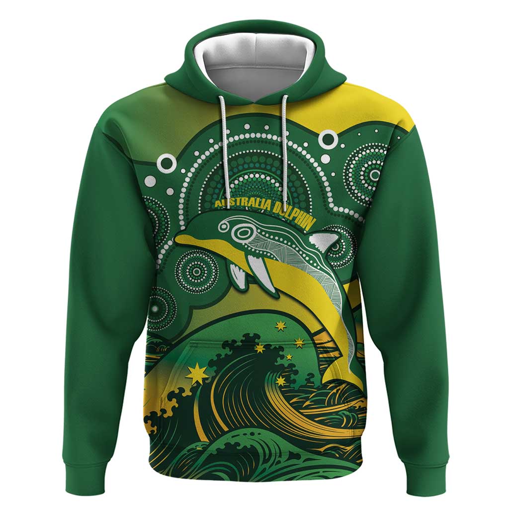 Personalised Australia Swimming Hoodie Aussie Dolphin Aboriginal National Color - Vibe Hoodie Shop