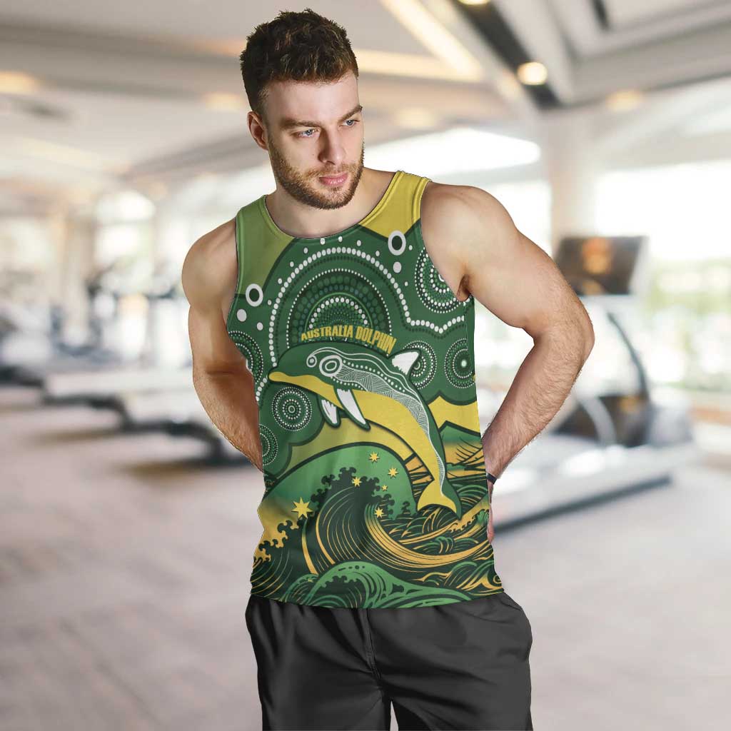 Personalised Australia Swimming Men Tank Top Aussie Dolphin Aboriginal National Color - Vibe Hoodie Shop