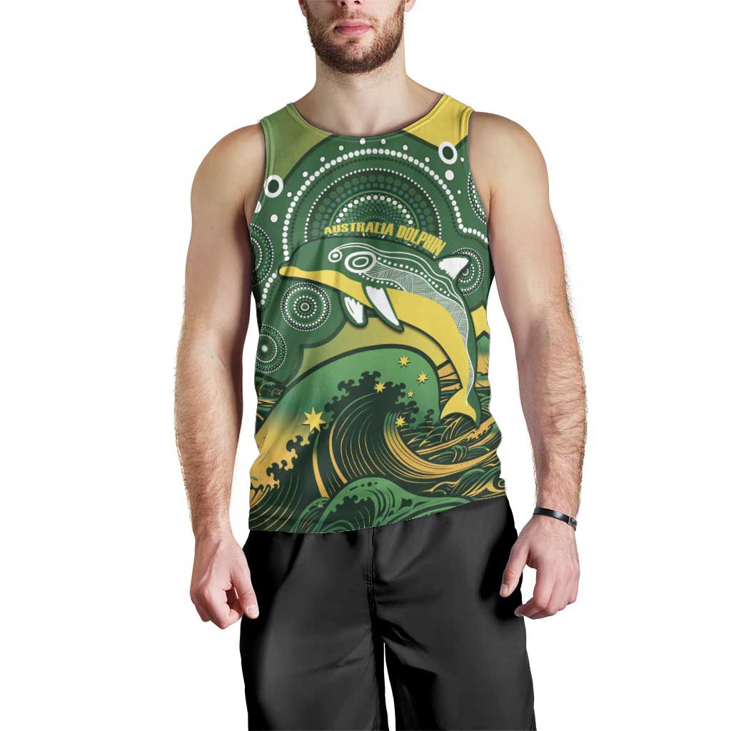 Personalised Australia Swimming Men Tank Top Aussie Dolphin Aboriginal National Color - Vibe Hoodie Shop