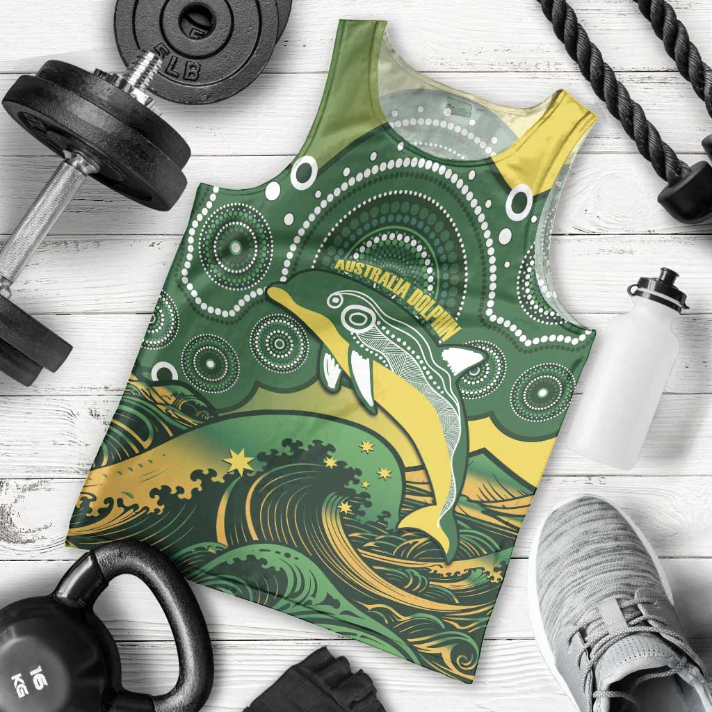 Personalised Australia Swimming Men Tank Top Aussie Dolphin Aboriginal National Color - Vibe Hoodie Shop