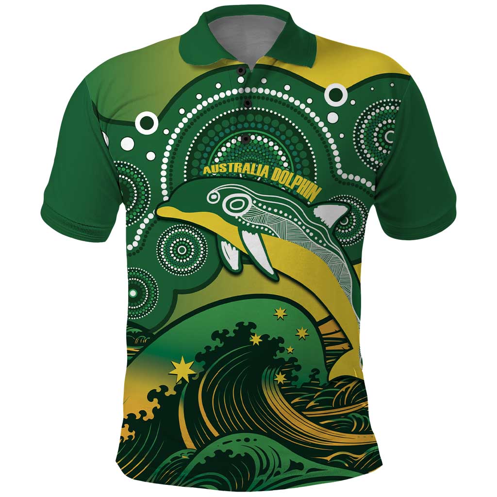 Personalised Australia Swimming Polo Shirt Aussie Dolphin Aboriginal National Color - Vibe Hoodie Shop